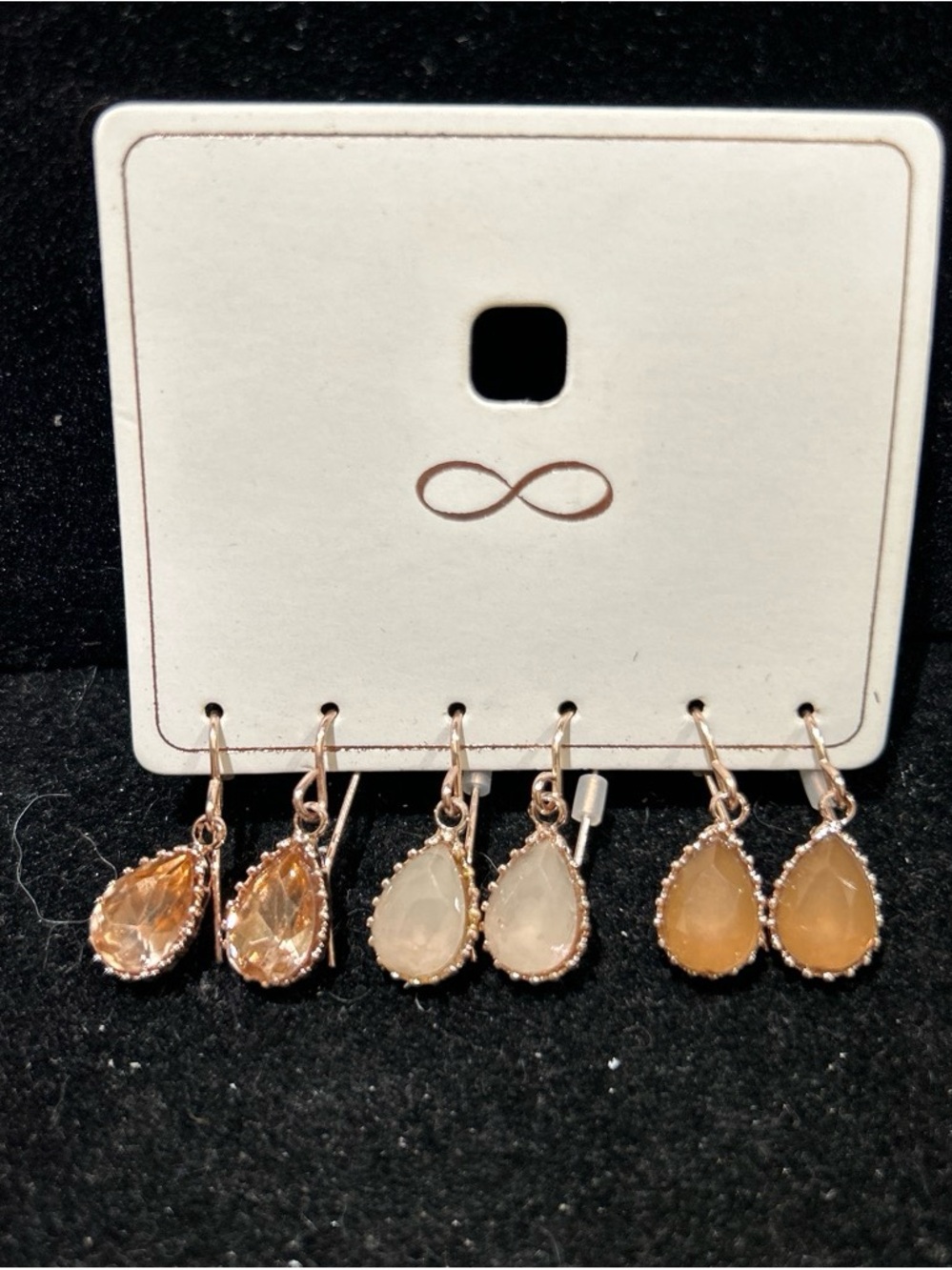 Women’s Teardrop Dangle Earrings Set in Champagne, Ivory, and Amber (3 pairs)